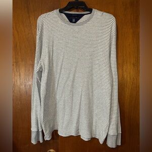 Tommy Hilfiger Gray and White Striped Long Sleeve Shirt